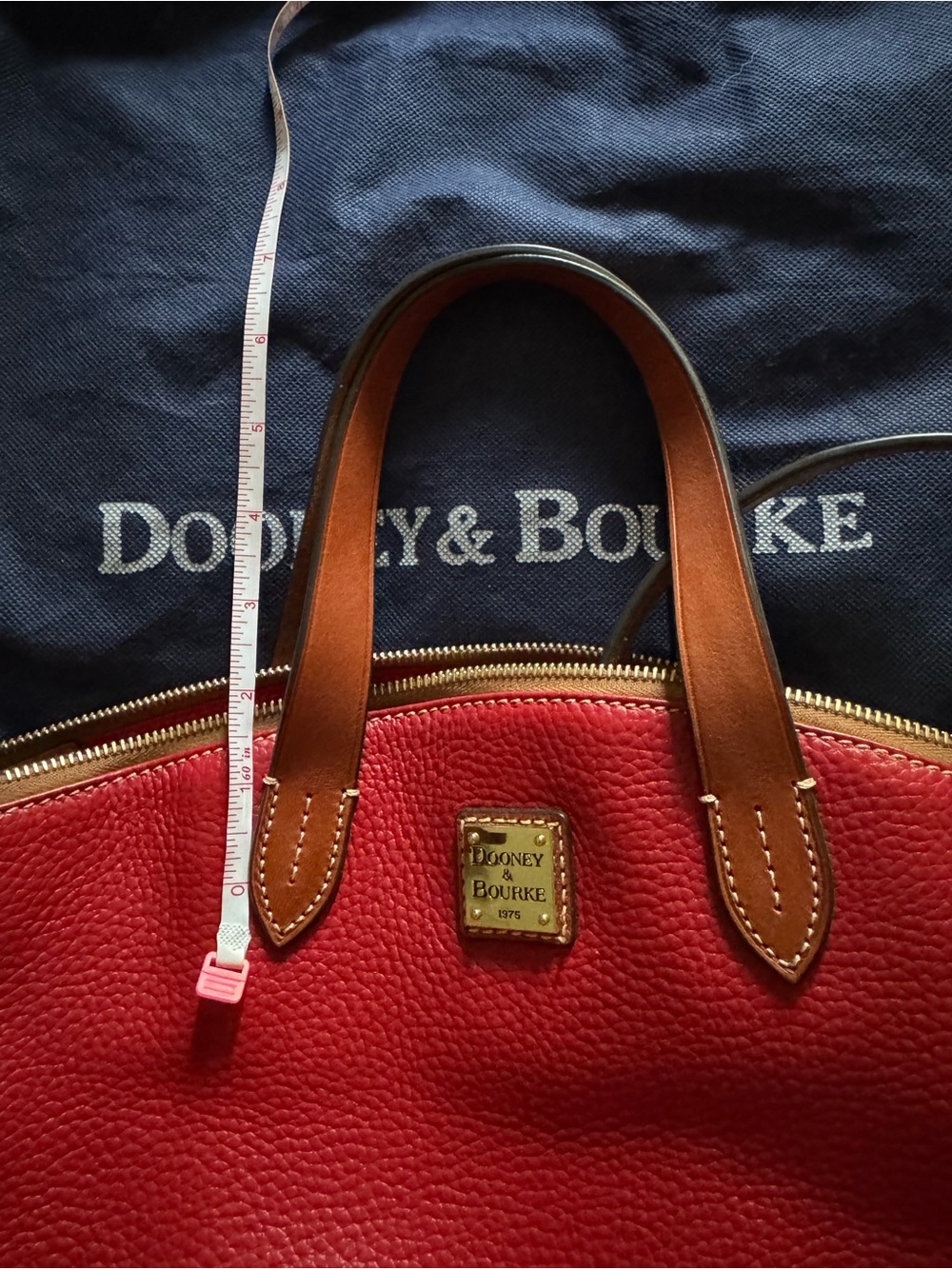 Dooney & Bourke Pebble Grain Zip Zip Satchel Red & Brown Like New - Picture 7 of 12